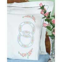 Stamped Pillowcases With White Lace Edge 2/Pkg-Wedding Rings 243077
