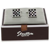 Stratton Rhodium/Onyx Chequered Cufflink Set