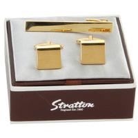 stratton plain gold plated tie slide cufflink set