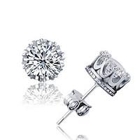 Stud Earrings Crystal AAA Cubic Zirconia Basic Fashion Simple Style Silver Sterling Silver Crystal Zircon Cubic Zirconia Crown Silver