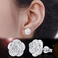 Stud Earrings Basic Fashion Simple Style Sterling Silver Flower Silver Jewelry For Wedding Party Gift Daily Casual 2pcs