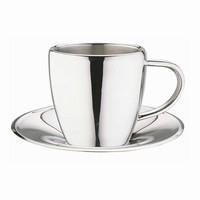 Stainless Steel Espresso Cup & Saucer CCA-10S 4oz / 100ml (Set of 2)