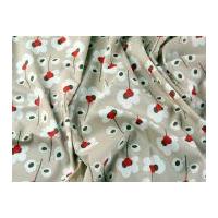 Stylised Floral Print Cotton Lawn Dress Fabric Coral & Beige
