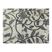 Stylised Trailing Floral Print Jute Hessian Sacking Fabric Grey