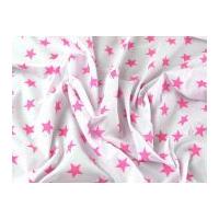 Stars Print Polycotton Dress Fabric White & Bright Pink