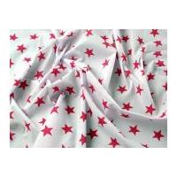 Stars Print Polycotton Dress Fabric White & Cerise Pink
