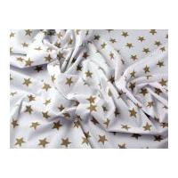Stars Print Polycotton Dress Fabric White & Gold