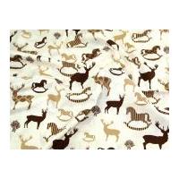 Stags & Rocking Horses Print Christmas Cotton Fabric Beige
