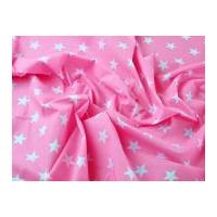 Stars Print Polycotton Dress Fabric Bright Pink