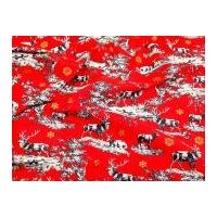 Stags Print Christmas Cotton Fabric Red