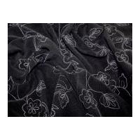 Stitched Floral Print Velour Dress Fabric Black & Grey