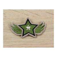 Star Patch Embroidered Iron On Motif Applique Khaki Green