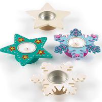Star & Snowflake Wooden Tealight Holders (Pack of 4)