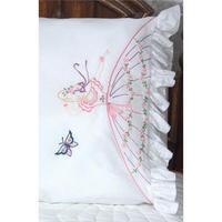 Stamped Lace Edge Pillowcase 30X20 2/Pkg-Butterfly Lady 230073