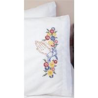 stamped embroidery pillowcase pair 20x30 praying hands 207930