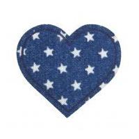 Star Print Denim Heart Iron On Patches Indigo Blue