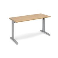 Structure Cable Managed Slimline Rectangular Desk Oak 1400mm Silver Frame