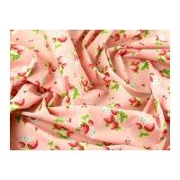 Strawberry Floral Print Polycotton Dress Fabric Light Pink
