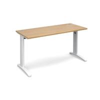 Structure Cable Managed Slimline Rectangular Desk Oak 1400mm White Frame