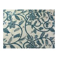 stylised trailing floral print jute hessian sacking fabric teal