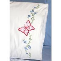 stamped perle edge pillowcase 30x20 2pkg red butterfly 242937