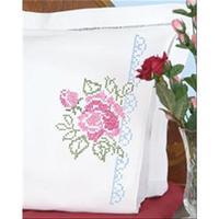 stamped pillowcases with white perle edge 2pkg xx roses 243434