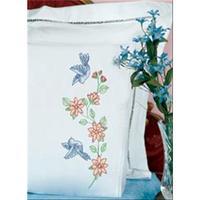 Stamped Pillowcases With White Lace Edge 2/Pkg-Birds 243078