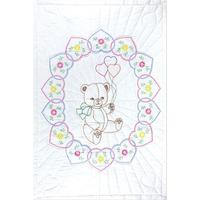 stamped white quilt crib top 40x60 bear with balloons 243464