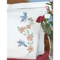 Stamped Pillowcases With White Perle Edge 2/Pkg-Birds 243075