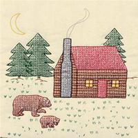 Stamped Ecru Quilt Blocks 18X18 6/Pkg-Cabin & Bears 243339