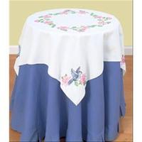Stamped White Perle Edge Table Topper 35X35-Birds 243036