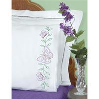 stamped pillowcases with white lace edge 2pkg butterflies 243448