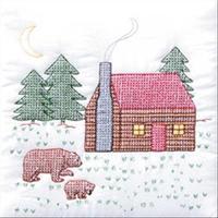 Stamped White Quilt Blocks 18X18 6/Pkg-Cabin & Bears 243198