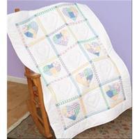 Stamped White Lap Quilt Top 38X58-Patchwork Hearts 260232