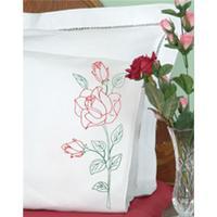 Stamped Pillowcases With White Perle Edge 2/Pkg-Long Stem Rose 243417