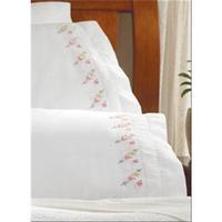 stamped embroidery pillowcase pair 20x30 pretty posies 207929