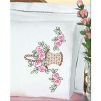 Stamped Pillowcases With White Lace Edge 2/Pkg-Basket Of Flowers 243450