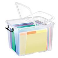 strata smart box clip on folding lid carry handles 40 litre clear ref