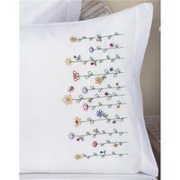 stamped embroidery pillowcase pair 20x30 tall flowers 242927