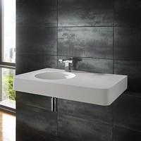 Stylish Rectangular 80cm by 48cm Maze Solid Surface Pure White Wall Mounted Basin