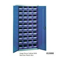 steel cabinet with 40 eco white plastic containers 1580h x 770w x 330d