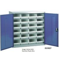 steel cabinet with 24 tc4 blue plastic containers 1000h x 1015w x 430d