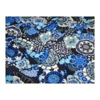 Stylised Floral Poly Soft Dress Fabric Blue