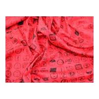 Stamps Print Cotton Poplin Fabric Red