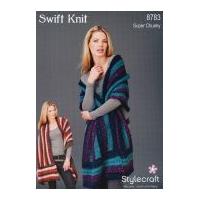 Stylecraft Ladies Striped Wrap Swift Knit Knitting Pattern 8783 Super Chunky