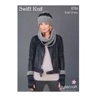 Stylecraft Ladies Russian Hat, Cowl & Mitts Swift Knit Knitting Pattern 8784 Super Chunky