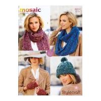 Stylecraft Ladies Hat, Scarf & Cowl Mosaic Knitting Pattern 9201 Super Chunky