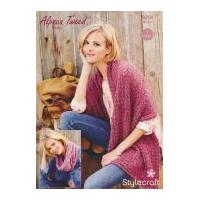 Stylecraft Ladies Wrap & Scarf Alpaca Tweed Knitting Pattern 9208 Chunky