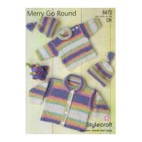 stylecraft baby cardigan sweater hats knitting pattern 8472 dk