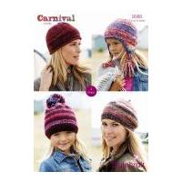 Stylecraft Childrens & Ladies Hats, Berets & Helmet Carnival Knitting Pattern 9088 Chunky